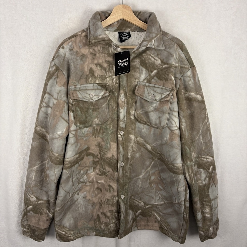 Original Deluxe Supply Sherpa Lined Soft Camo Fleece Jacket Size Large NWT
